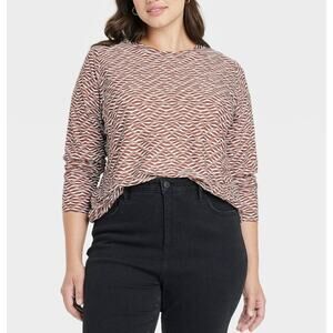 NWT Ava & Viv Women's Plus Size 3X Burgundy Jacquard Long Sleeve Top‎